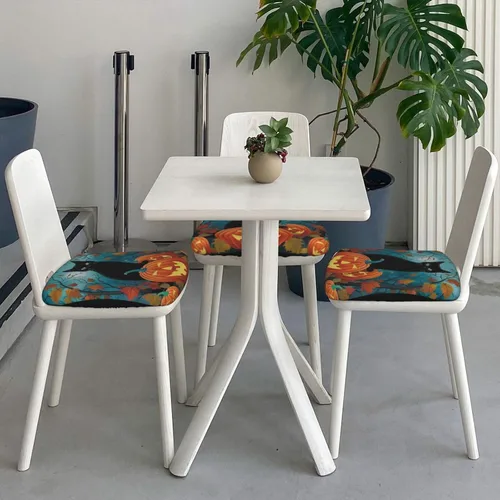 Vista 5 de Fundas de asiento cuadradas para silla de cocina con arces de gato negro de Halloween, 16.9 pulgadas, dos piezas, funda de cojín elástica ajustable