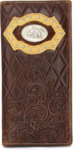 Vista 14 de Billetera de chequera plegable con pelo de vaca o bordado de tela cartera 0201 BR 0201 Bordado Marrón