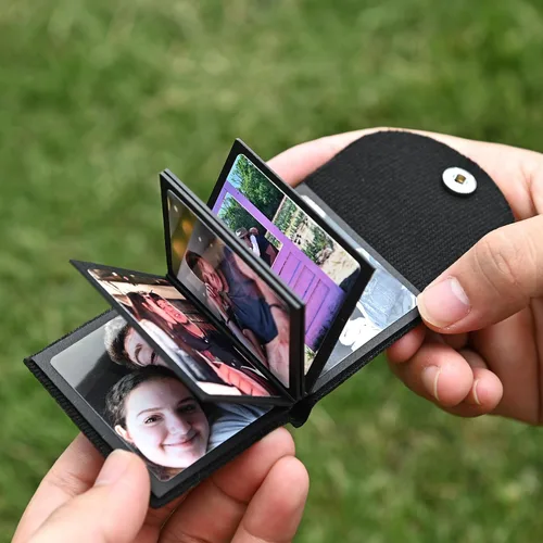Vista 4 de Llavero personalizado con foto personalizado álbum de fotos de cuero llavero bolsillo mini álbum de fotos