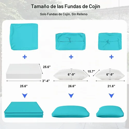 Vista 3 de ALAULM 11 fundas de cojín de repuesto, impermeables y a prueba de salpicaduras, para muebles de exterior, con cremalleras, solo fundas