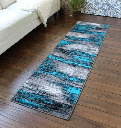 Vista 22 de Masada Rugs, Alfombra moderna y contemporánea, azul, gris y negro (2 pies x 3 pies)