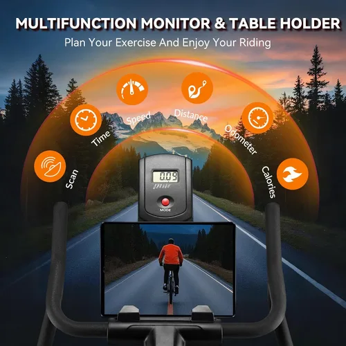 Vista 6 de Exercise Bike, Wenoker Stationary Bike for Home App Sync Indoor Bike with Adjustable Seat and Multi-grips Handlebar, Transport Wheels and Fitness