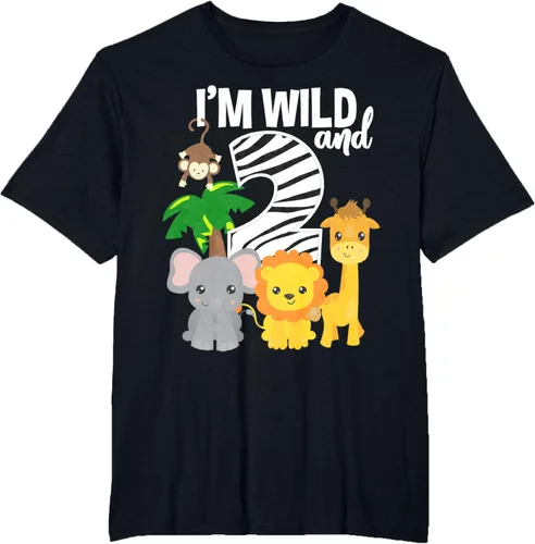 Vista 37 de Camiseta de cumpleaños con temática de zoológico de I'm Wild and 2, Negro, S