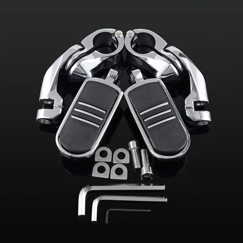 Vista 7 de Astra Depot Estriberas cromadas izquierda derecha con reposapiés Streamliner compatible con protector de motor Harley 1 1/4" 1.260 in