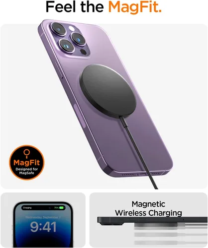 Vista 2 de Spigen Cargador inalámbrico magnético MagSafe, ArcField (MagFit) compatible con iPhone 17, 16, 15, 14, 13 Pro Max Plus Mini 12 Pro Max, almohadilla