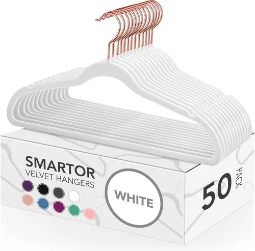 Vista 11 de Smartor Paquete de 50 perchas de terciopelo antideslizantes con gancho de oro rosa, perchas de terciopelo resistente para ropa de adultos, abrigos