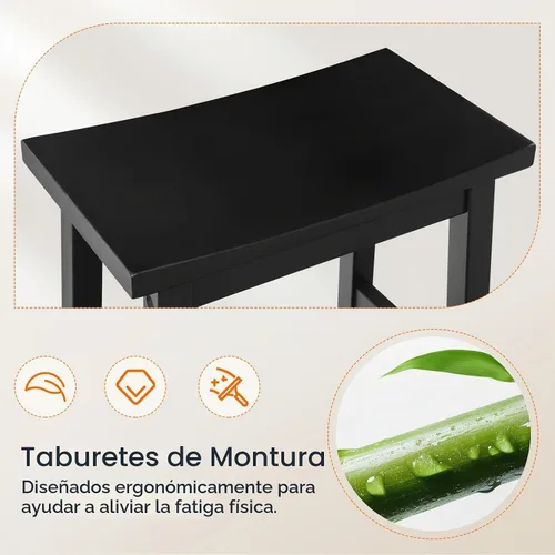 Vista 6 de HOOBRO Taburetes de bar, juego de 2 sillas de bar, taburetes de bar de altura de mostrador, taburetes de cocina de bambú, taburetes de silla de Negro