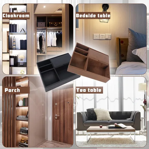 Vista 6 de Zcaukya Bandeja de valet para hombre, joyero, organizador de mesita de noche con 5 compartimentos para llaves, cartera, reloj y lentes