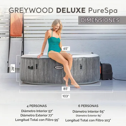 Vista 4 de INTEX PureSpa - Bañera de hidromasaje inflable para 4 personas con cubierta
