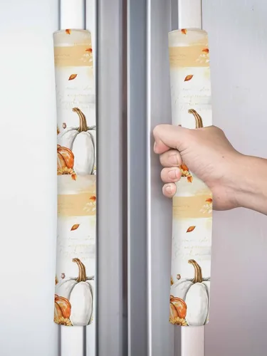 Vista 2 de Juego de 2 fundas para manijas de puerta de refrigerador de Acción de Gracias para lavavajillas, microondas, horno, nevera, estufa