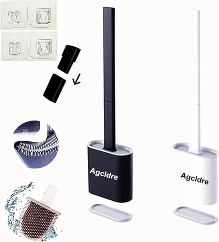 Vista 9 de Cepillo de inodoro con soporte, cepillo de inodoro de silicona y cepillo de limpieza para el hogar, juego de cepillos de toleta de baño