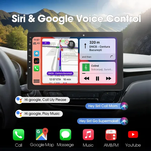 Vista 4 de Haudio Estéreo DIN para automóvil con pantalla táctil IPS giratoria de 10.1 pulgadas, CarPlay inalámbrico y Android Auto, Android 13, 2GB+32GB