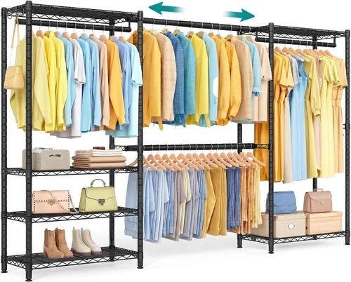 Vista 8 de SONGMICS ULGR418BH01 - Perchero de ropa con ruedas rodantes, con estantes de malla ajustables y rieles para colgar, ganchos, 15.8 x 35.4 x 78.3