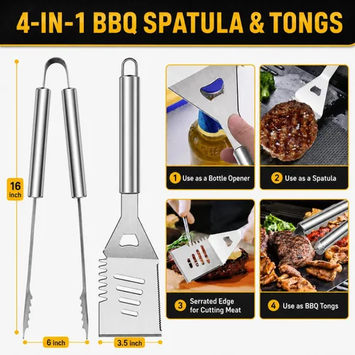 Vista 3 de 34 accesorios para parrilla, regalos para hombres, accesorios de barbacoa resistentes de 16 pulgadas, herramientas de barbacoa de acero inoxidable