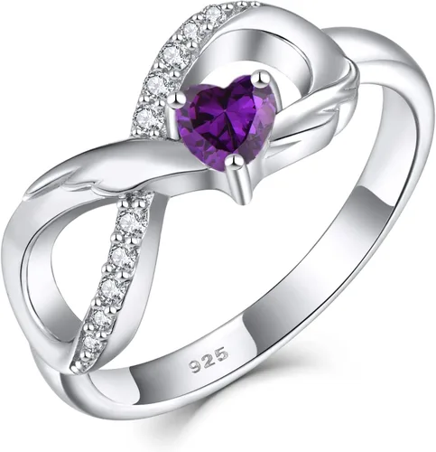 Vista 16 de STARCHENIE Anillo de Promesa Infinita de Plata de Ley 925 con Alas de Ángel y Anillo de Corazón para Mujer Talla 5-10 01-Granate-Enero