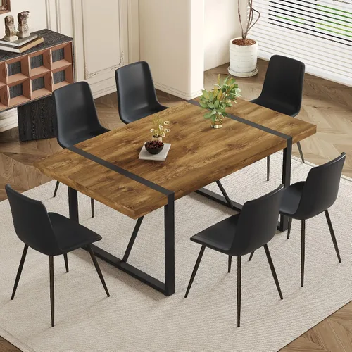 Vista 21 de Mesa de Comedor para 4-6, Mesa de Cocina de 55'', Mesas de Cocina y Comedor, Mesa de Comedor de Madera MDF con Patas de Metal para Sala de Estar