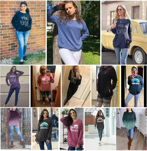 Vista 2 de ONLYSHE - Sudadera para mujer, cuello redondo, casual, holgada camiseta manga larga
