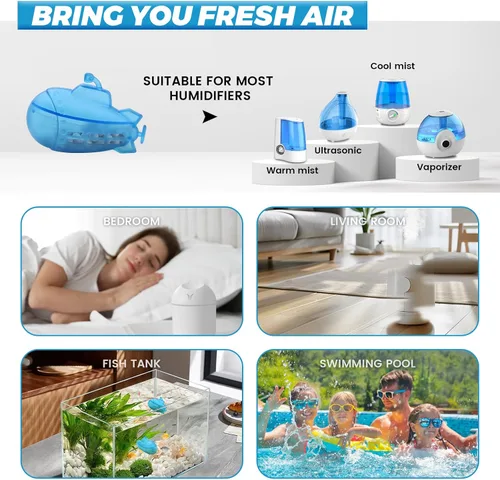 Vista 6 de puxyblue Paquete de 14 humidificadores de tanque limpiador azul pequeño submarino apto para la mayoría de humidificadores y peceras, purifica