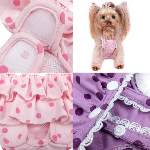 Vista 5 de 2 piezas de pañales lavables para hembra con tirantes, cómodos pañales reutilizables para cachorros, bragas sanitarias para perros, ropa