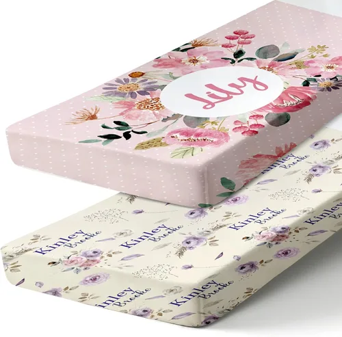 Vista 18 de Sábanas de bebé personalizadas para cuna con nombre, ropa de cama de bebé personalizada de 2 piezas para niños y niñas, sábanas ajustables