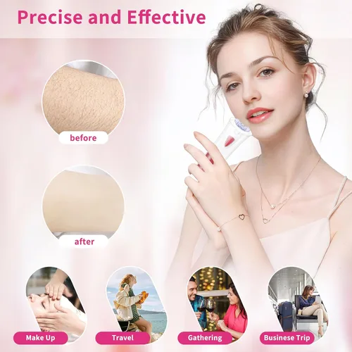 Vista 7 de Depiladora facial para mujer, depiladora facial con luz LED, pinzas eléctricas de deslizamiento suave para cara, brazos, piernas, línea de bikini