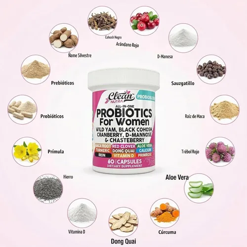 Vista 12 de Clean Nutraceuticals Probióticos para mujeres con D manosa, extracto de arándano, ñame silvestre, chasteberry – 20 cepas probióticas y prebióticas