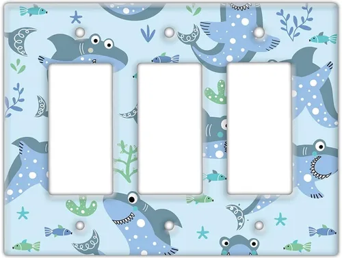 Vista 8 de Decorative Wall Switch Cover Plate - Baby Shark Decor Switch Plate - Makes a Great Nursery Decor With Lots of Blues (Double Blank Cover)