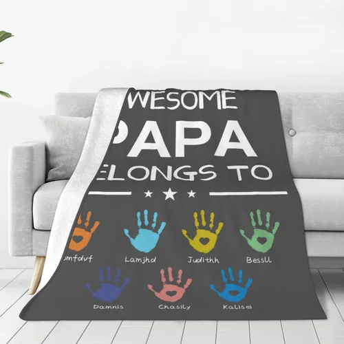 Vista 8 de Manta personalizada para papá con nombres de niños de 1 a 10 años, manta con texto en inglés "Thank You for Being The Best Dad Ever", para el Día