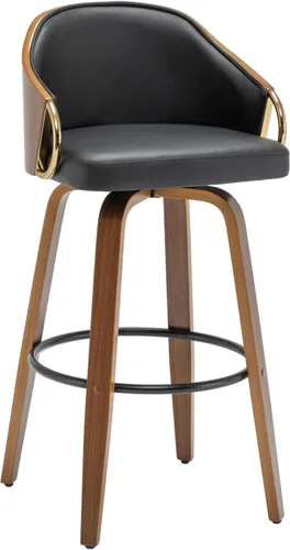 Vista 26 de Taburetes de bar giratorios de 24.8 pulgadas, taburetes de bar de cuero negro, sillas de bar modernas de mediados de siglo con patas de madera