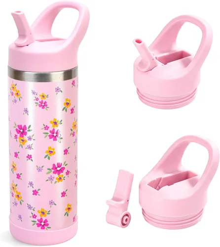 Vista 12 de Hydraful Botella de agua para niños de 12 onzas con tapa de pajilla, botella de acero inoxidable aislada al vacío, botella de agua deportiva sin BPA