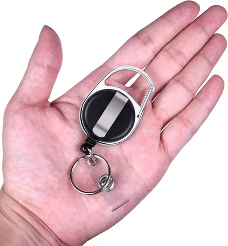 Vista 4 de Wisdompro Soporte para tarjetas de identificación con carrete retráctil, paquete de 2 portatarjetas de identificación transparente vertical de doble
