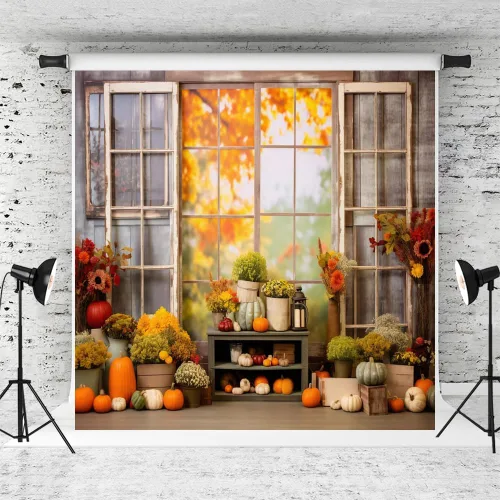 Vista 16 de Kate Fondo de fotografía para el día de Acción de Gracias, otoño, calabaza, decoración del hogar, fondo para niños, fiesta, estudio (7 x 5 pies)