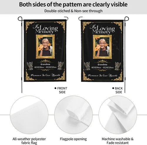 Vista 6 de Bandera de memoria personalizada con nombre de foto, fecha, letrero funerario personalizado, bandera conmemorativa personalizable para jardín