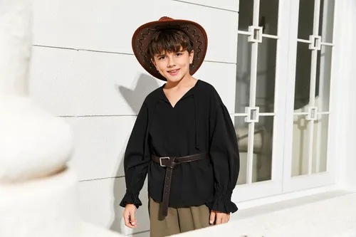 Vista 5 de Bbalizko Camisa de disfraz de pirata medieval para niños, renacentista, medieval, con volantes, manga larga, para Halloween, jacobita escocesa