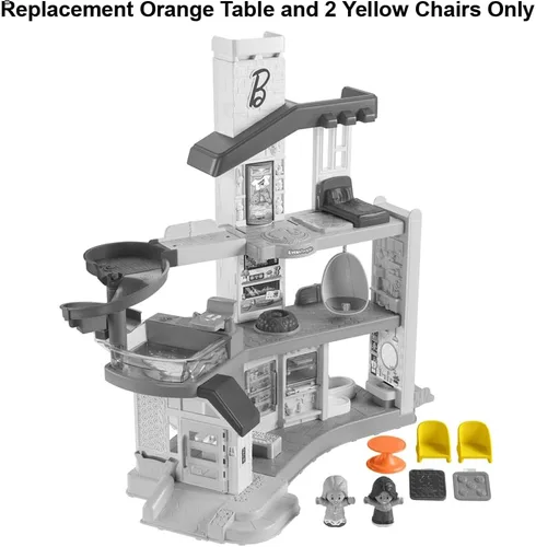 Vista 3 de Piezas de repuesto para el juego Fisher-Price Little People Figure HCF61, inspirado en Barbie Dreamhouse, incluye una mesa naranja y 2 sillas