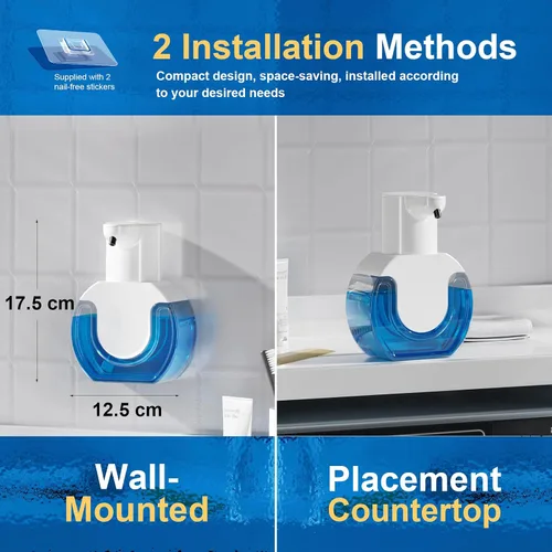 Vista 5 de Dispensador automático de jabón, sensor manos libres, 4 niveles de espuma ajustables, recargable y montaje en pared (15 oz/420 ml) para baño y cocina