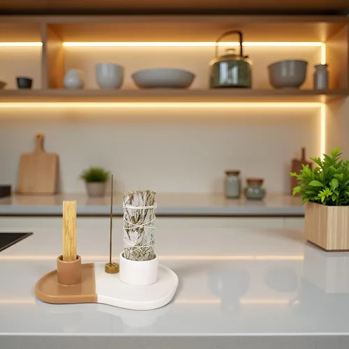 Vista 6 de Soporte de cerámica 4 en 1 para incienso, soporte de Palo Santo, quemador de Palo Santo, soporte para barra de incienso, soporte de salvia