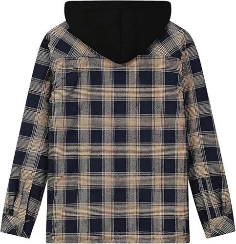 Vista 3 de WenVen Chaqueta acolchada de franela gruesa a cuadros con capucha extraíble para hombre Amarillo
