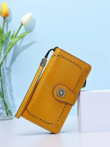 Vista 2 de Lavemi - Cartera de piel con bloqueo RFID para mujer, de gran capacidad, para llevarla a la muñeca