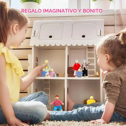 Vista 6 de Skylety 10 piezas de set de casa de muñecas de madera con figuras de mini personas, muñecas para casa de muñecas, figuras de madera para jugar