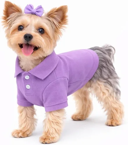 Vista 21 de lovelonglong Polo básico para perro, de algodón de primera calidad, para perros grandes, medianos y pequeños, con cuello de dos botones, color Negro