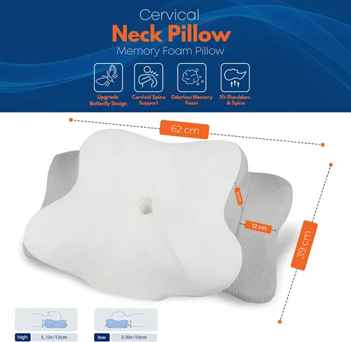 Vista 2 de Almohada cervical para dormir, almohada para dormir de lado para aliviar el dolor de cuello, almohadas de espuma viscoelástica, altura ajustable