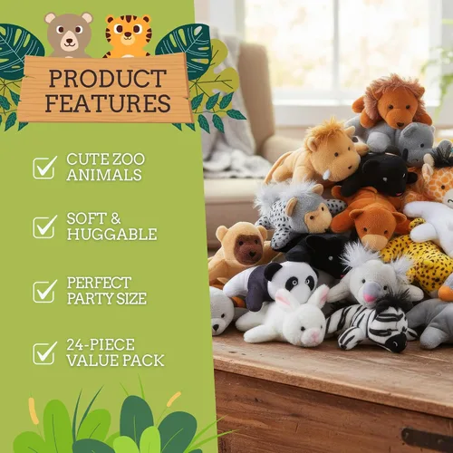 Vista 3 de Fun Express Juego de 25 piezas de animales de peluche de mini zoológico – Juguetes – Peluches – Zoológico y Safari de peluche – Suministros