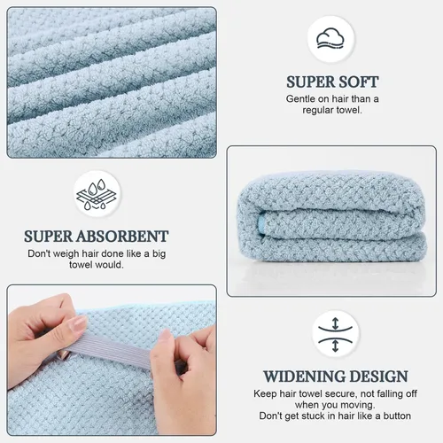 Vista 2 de Paquete de 2 toallas de microfibra para el cabello - 41 x 24 pulgadas, súper suaves, absorbentes, de secado rápido sin encrespamiento, envoltorio