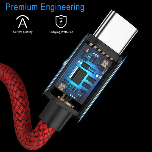 Vista 4 de Paquete con 2 cables USB C de 6.6 pies, Nylon trenzado tipo C, cable de carga, Funciona con Samsung Galaxy Note 9, 8, S8, S9, S10, 10 Plus, S10E