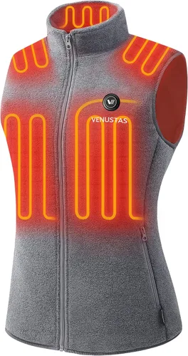Vista 9 de Venustas - Chaleco térmico de forro polar para mujer con batería ligero y Negro
