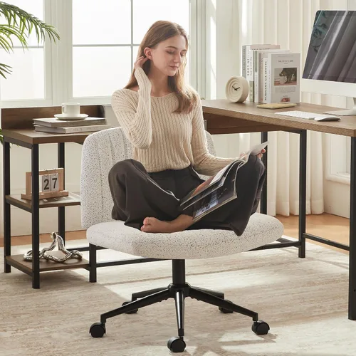 Vista 10 de Dowinx Silla cruzada con ruedas, tela preminum y cojín de muelles de bolsillo, silla de computadora giratoria ajustable, silla de computadora