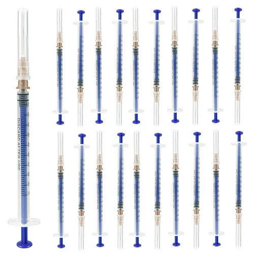 Vista 11 de Paquete de 100 jeringas Luer Lock de 1 ml con agujas de 23Ga (1 pulgada), jeringas y agujas desechables de plástico en embalaje individual