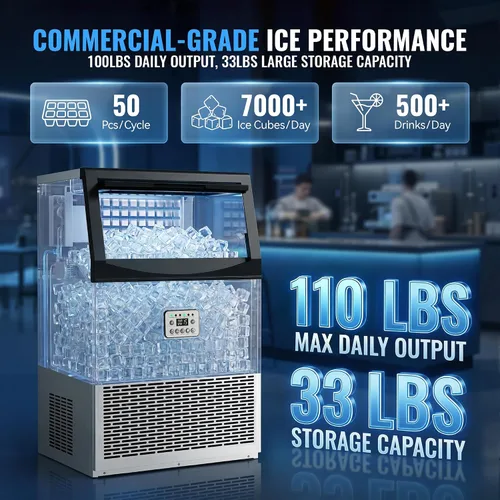 Vista 2 de Máquina de hielo comercial, 110 libras/24 horas con almacenamiento