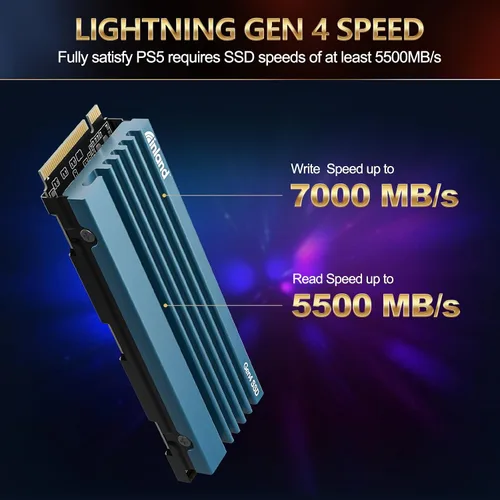 Vista 2 de INLAND de 1 TB Gaming Performance Plus NVMe, unidad de estado sólido SSD interna para juegos con disipador de calor, optimizada para PS5 - Gen4